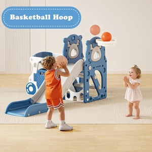 XJD 4 in 1 Toddler Slide, Kids Slide for 1-3 Toddler Outdoor Playset | Multifunctional toddler climber slide equipped with basketball hoop and matching ball for all weather indoor and outdoor play