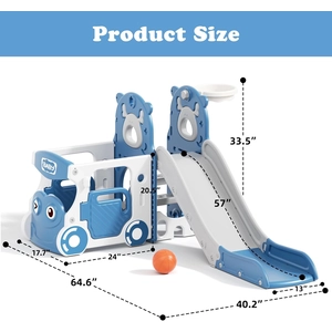 XJD 4 in 1 Toddler Slide, Kids Slide for 1-3 Toddler Outdoor Playset | Multifunctional toddler climber slide equipped with basketball hoop and matching ball for all weather indoor and outdoor play