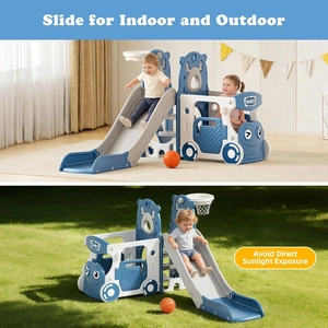 XJD 4 in 1 Toddler Slide, Kids Slide for 1-3 Toddler Outdoor Playset | Multifunctional toddler climber slide equipped with basketball hoop and matching ball for all weather indoor and outdoor play