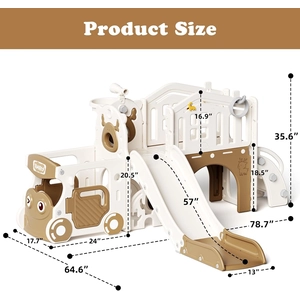 XJD 10 in 1 Toddler Slide, Kids Slide for Toddlers 1-3, Toddler Play Climber Slide Playset with Basketball Hoop and Ball,Toddlers Outdoor Indoor Playground (Brown, Large)