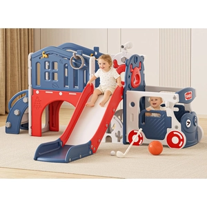 XJD 10 in 1 Toddler Slide, Kids Slide for Toddlers 1-3, Toddler Play Climber Slide Playset with Basketball Hoop and Ball,Toddlers Outdoor Indoor Playground (Blue Red, Large)