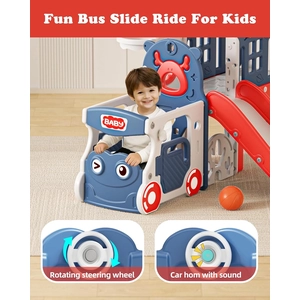 XJD 10 in 1 Toddler Slide, Kids Slide for Toddlers 1-3, Toddler Play Climber Slide Playset with Basketball Hoop and Ball,Toddlers Outdoor Indoor Playground (Blue Red, Large)