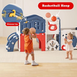 XJD 10 in 1 Toddler Slide, Kids Slide for Toddlers 1-3, Toddler Play Climber Slide Playset with Basketball Hoop and Ball,Toddlers Outdoor Indoor Playground (Blue Red, Large)
