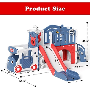 XJD 10 in 1 Toddler Slide, Kids Slide for Toddlers 1-3, Toddler Play Climber Slide Playset with Basketball Hoop and Ball,Toddlers Outdoor Indoor Playground (Blue Red, Large)