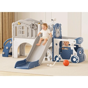 XJD 10 in 1 Toddler Slide, Kids Slide for Toddlers 1-3, Toddler Play Climber Slide Playset with Basketball Hoop and Ball,Toddlers Outdoor Indoor Playground (Blue, Large)