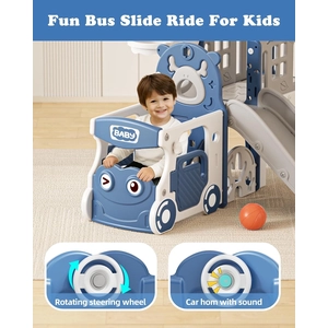 XJD 10 in 1 Toddler Slide, Kids Slide for Toddlers 1-3, Toddler Play Climber Slide Playset with Basketball Hoop and Ball,Toddlers Outdoor Indoor Playground (Blue, Large)