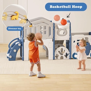 XJD 10 in 1 Toddler Slide, Kids Slide for Toddlers 1-3, Toddler Play Climber Slide Playset with Basketball Hoop and Ball,Toddlers Outdoor Indoor Playground (Blue, Large)