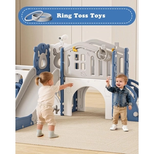 XJD 10 in 1 Toddler Slide, Kids Slide for Toddlers 1-3, Toddler Play Climber Slide Playset with Basketball Hoop and Ball,Toddlers Outdoor Indoor Playground (Blue, Large)