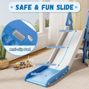 XJD 6-in-1 Toddler Slide and Swing Set, Kids Slide for Toddlers Age 1+, Toddler Outdoor Playset with Basketball Hoop (Blue)