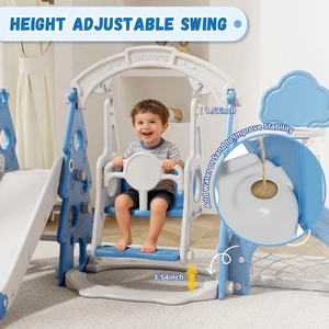 XJD 6-in-1 Toddler Slide and Swing Set, Kids Slide for Toddlers Age 1+, Toddler Outdoor Playset with Basketball Hoop (Blue)