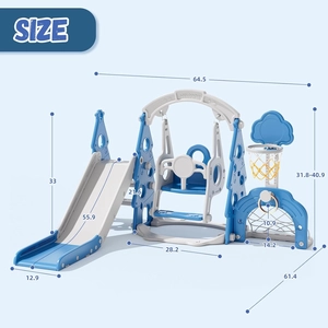 XJD 6-in-1 Toddler Slide and Swing Set, Kids Slide for Toddlers Age 1+, Toddler Outdoor Playset with Basketball Hoop (Blue)