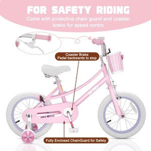 XJD Girls Bike for 3-12 Years Old Girls, 12 14 16 20 Inch Kids Bike with Training Wheels, Adjustable Seat Height, Coaster Brake, Streamers Basket
