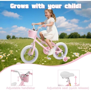 XJD Girls Bike for 3-12 Years Old Girls, 12 14 16 20 Inch Kids Bike with Training Wheels, Adjustable Seat Height, Coaster Brake, Streamers Basket