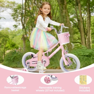 XJD Girls Bike for 3-12 Years Old Girls, 12 14 16 20 Inch Kids Bike with Training Wheels, Adjustable Seat Height, Coaster Brake, Streamers Basket