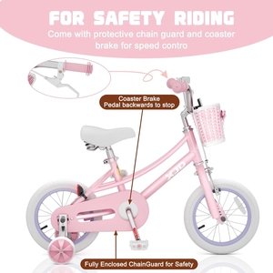 XJD Girls Bike for 3-12 Years Old Girls, 12 14 16 20 Inch Kids Bike with Training Wheels, Adjustable Seat Height, Coaster Brake, Streamers Basket