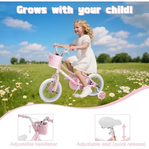 XJD Girls Bike for 3-12 Years Old Girls, 12 14 16 20 Inch Kids Bike with Training Wheels, Adjustable Seat Height, Coaster Brake, Streamers Basket