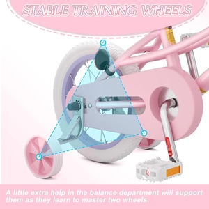XJD Girls Bike for 3-12 Years Old Girls, 12 14 16 20 Inch Kids Bike with Training Wheels, Adjustable Seat Height, Coaster Brake, Streamers Basket