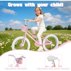 XJD Girls Bike for 3-12 Years Old Girls, 12 14 16 20 Inch Kids Bike with Training Wheels, Adjustable Seat Height, Coaster Brake, Streamers Basket