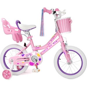 XJD Girls Bike for Toddlers 3-9 Years Old Kids, 12 14 16 Inch Kids Bike with Training Wheels, Streamers, Basket and Doll Seat