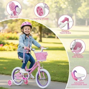 XJD Girls Bike for Toddlers 3-9 Years Old Kids, 12 14 16 Inch Kids Bike with Training Wheels, Streamers, Basket and Doll Seat