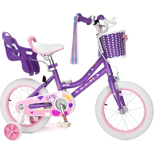 XJD Girls Bike for Toddlers 3-9 Years Old Kids, 12 14 16 Inch Kids Bike with Training Wheels, Streamers, Basket and Doll Seat