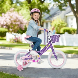 XJD Girls Bike for Toddlers 3-9 Years Old Kids, 12 14 16 Inch Kids Bike with Training Wheels, Streamers, Basket and Doll Seat