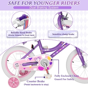 XJD Girls Bike for Toddlers 3-9 Years Old Kids, 12 14 16 Inch Kids Bike with Training Wheels, Streamers, Basket and Doll Seat