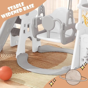 XJD 6-in-1 Toddler Slide and Swing Set, Kids Slide for Toddlers Age 1+, Toddler Outdoor Playset with Basketball Hoop, Swing, Outdoor Indoor Playground for Toddlers 1-3 (Beige)