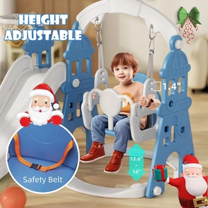 XJD 6-in-1 Toddler Slide and Swing Set, Kids Slide for Toddlers Age 1+, Toddler Outdoor Playset with Basketball Hoop, Football Frame, Swing, Outdoor Indoor Playground for Toddlers 1-3 (Blue)