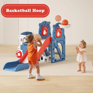 XJD 4 in 1 Toddler Slide, Kids Slide for 1-3 Toddler Outdoor Playset | Multifunctional toddler climber slide equipped with basketball hoop and matching ball for all weather indoor and outdoor play