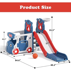 XJD 4 in 1 Toddler Slide, Kids Slide for 1-3 Toddler Outdoor Playset | Multifunctional toddler climber slide equipped with basketball hoop and matching ball for all weather indoor and outdoor play
