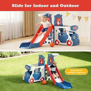 XJD 4 in 1 Toddler Slide, Kids Slide for 1-3 Toddler Outdoor Playset | Multifunctional toddler climber slide equipped with basketball hoop and matching ball for all weather indoor and outdoor play