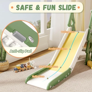 XJD 6-in-1 Toddler Slide and Swing Set, Kids Slide for Toddlers Age 1+, Toddler Outdoor Playset with Basketball Hoop (Green)