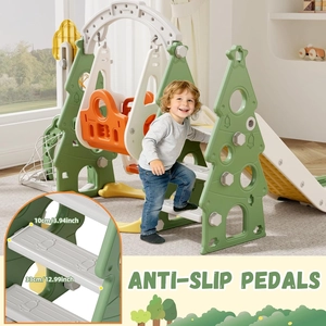 XJD 6-in-1 Toddler Slide and Swing Set, Kids Slide for Toddlers Age 1+, Toddler Outdoor Playset with Basketball Hoop (Green)