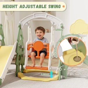XJD 6-in-1 Toddler Slide and Swing Set, Kids Slide for Toddlers Age 1+, Toddler Outdoor Playset with Basketball Hoop (Green)
