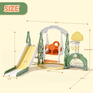 XJD 6-in-1 Toddler Slide and Swing Set, Kids Slide for Toddlers Age 1+, Toddler Outdoor Playset with Basketball Hoop (Green)