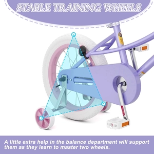 XJD Girls Bike for 3-12 Years Old Girls, 12 14 16 20 Inch Kids Bike with Training Wheels, Adjustable Seat Height, Coaster Brake, Streamers Basket