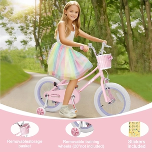 XJD Girls Bike for 3-12 Years Old Girls, 12 14 16 20 Inch Kids Bike with Training Wheels, Adjustable Seat Height, Coaster Brake, Streamers Basket