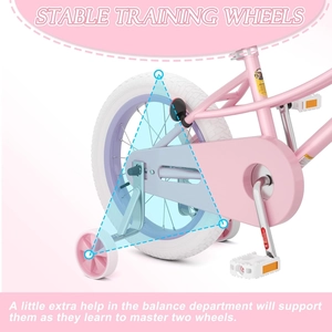 XJD Girls Bike for 3-12 Years Old Girls, 12 14 16 20 Inch Kids Bike with Training Wheels, Adjustable Seat Height, Coaster Brake, Streamers Basket