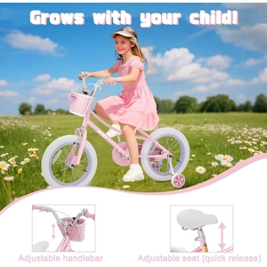 XJD Girls Bike for 3-12 Years Old Girls, 12 14 16 20 Inch Kids Bike with Training Wheels, Adjustable Seat Height, Coaster Brake, Streamers Basket
