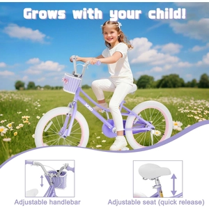 XJD Girls Bike for 3-12 Years Old Girls, 12 14 16 20 Inch Kids Bike with Training Wheels, Adjustable Seat Height, Coaster Brake, Streamers Basket