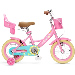 XJD Girls Bike for Toddlers 3-9 Years Old Kids, 12 14 16 Inch Kids Bike with Training Wheels, Streamers, Basket and Doll Seat