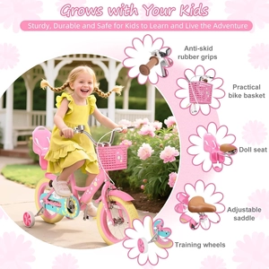 XJD Girls Bike for Toddlers 3-9 Years Old Kids, 12 14 16 Inch Kids Bike with Training Wheels, Streamers, Basket and Doll Seat