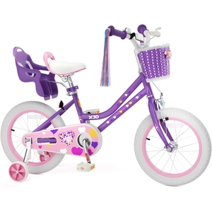 XJD Girls Bike for Toddlers 3-9 Years Old Kids, 12 14 16 Inch Kids Bike with Training Wheels, Streamers, Basket and Doll Seat