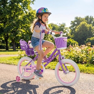 XJD Girls Bike for Toddlers 3-9 Years Old Kids, 12 14 16 Inch Kids Bike with Training Wheels, Streamers, Basket and Doll Seat