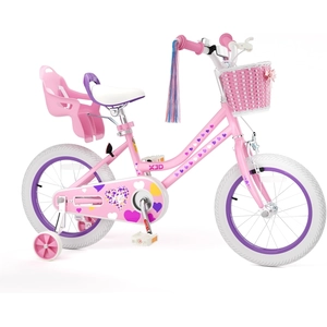 XJD Girls Bike for Toddlers 3-9 Years Old Kids, 12 14 16 Inch Kids Bike with Training Wheels, Streamers, Basket and Doll Seat
