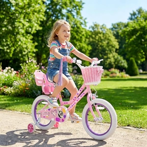 XJD Girls Bike for Toddlers 3-9 Years Old Kids, 12 14 16 Inch Kids Bike with Training Wheels, Streamers, Basket and Doll Seat