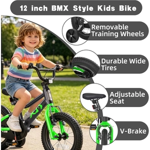 XJD 12 14 16 inch Kids Bike BMX Style Bicycle with Training Wheels Coaster Brake for 3-10 Years Old Toddlers Boys Girls
