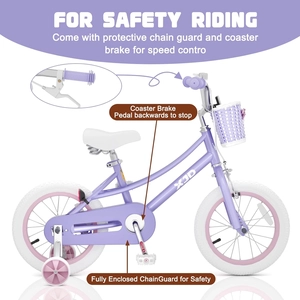 XJD Girls Bike for 3-12 Years Old Girls, 12 14 16 20 Inch Kids Bike with Training Wheels, Adjustable Seat Height, Coaster Brake, Streamers Basket