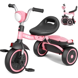 XJD Toddler Tricycle, Foldable Toddler Bike with Pedals, Tricycle for 2-5 Year Olds, Adjustable Comfortable Seat, Christmas Birthday Gifts for 1-5 Years Old Boys and Girls (Pink)